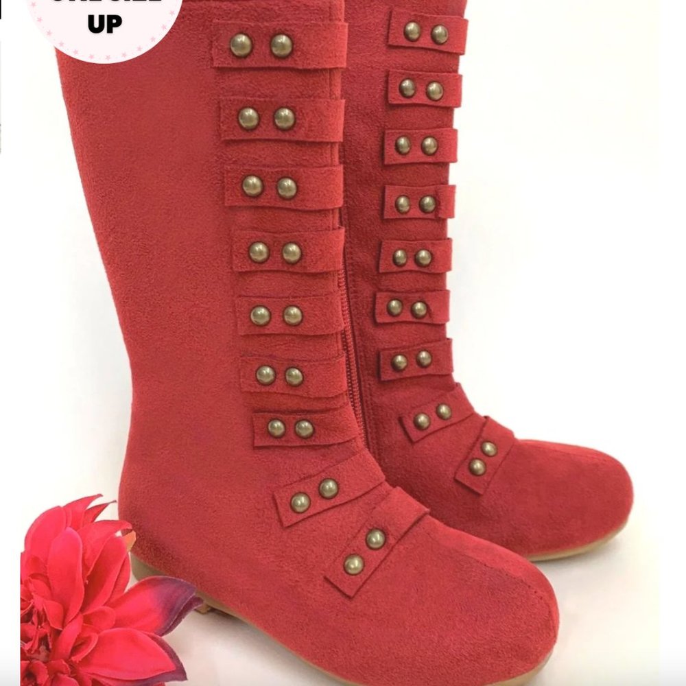Red Military Style Studded Boots By Liv and Mia